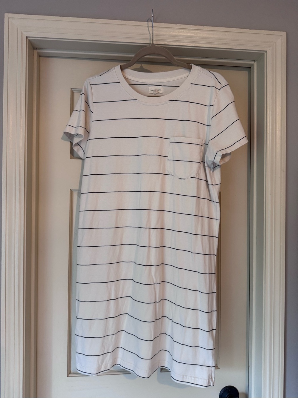 Cream and Black Striped Shirt Dress